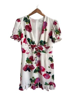 Ashley By 26 International White Mini Dress with Pink Floral Print
